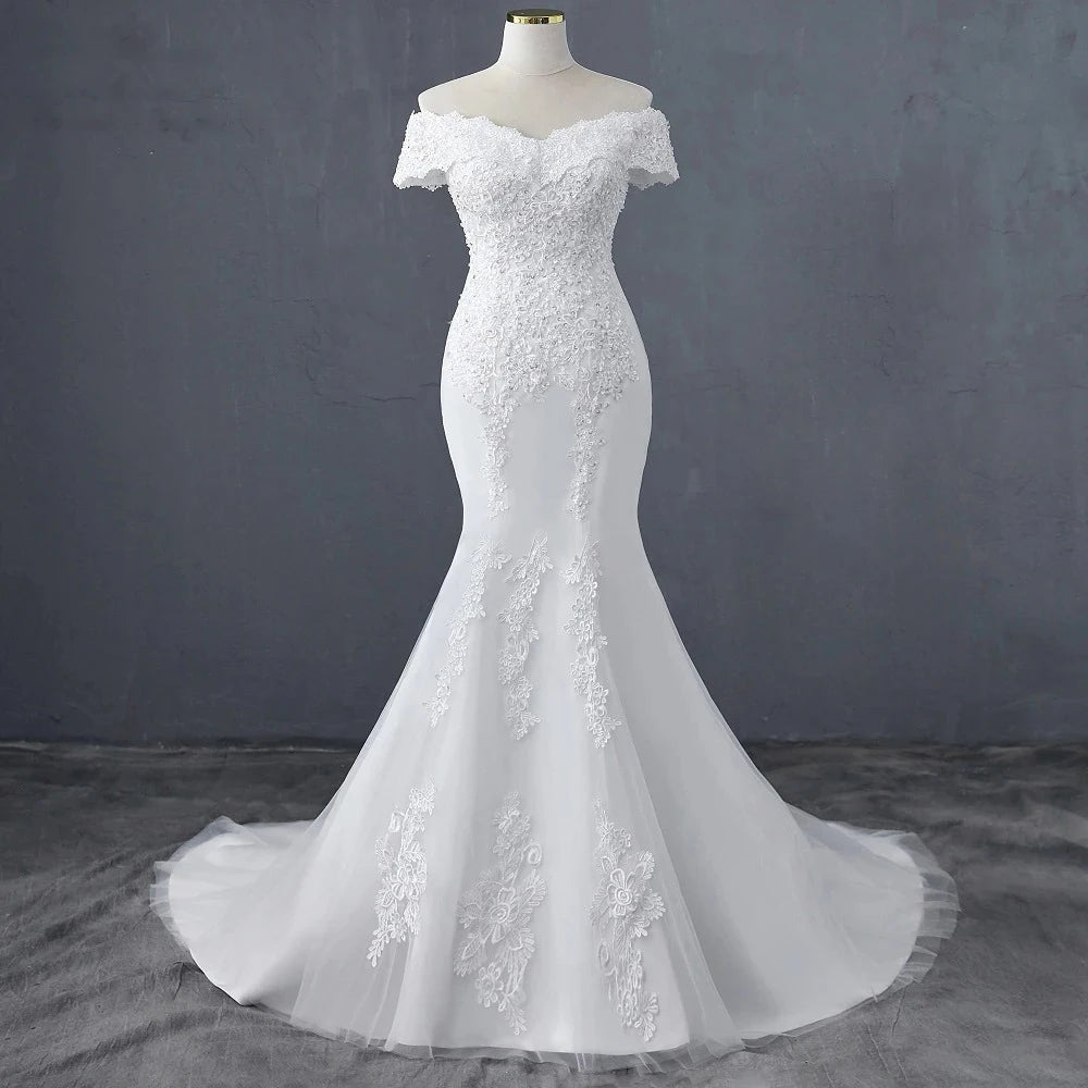 knee length dresses for ladies Elegant Lace Wedding Dress Cap Sleeves Tulle Skirt  Lisposa