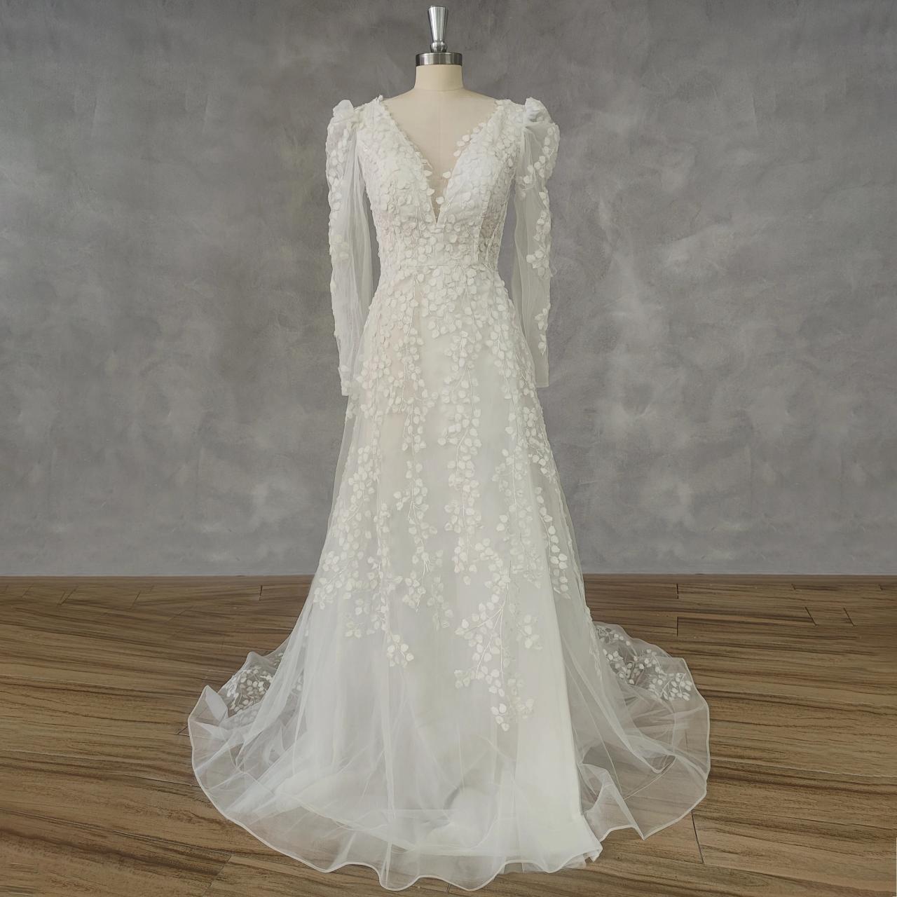 knee length dresses for ladies Tina Holly TF318 Long Sleeve Bridal Gown 3D Floral Wedding Dress main image 0