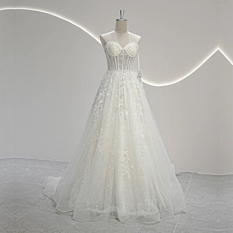 Strapless Lace Floral A-line Bridal Gown on Luulla