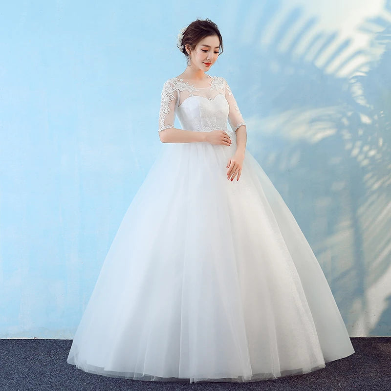 Lace-sleeve A-line Bridal Gown With Train