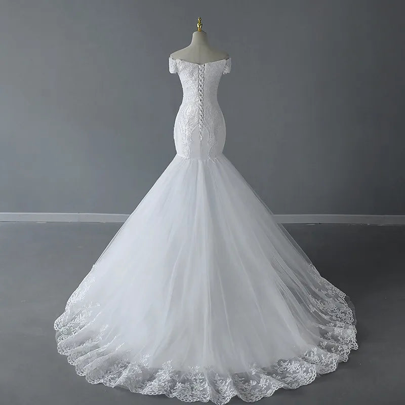 Off-shoulder Lace Mermaid Wedding Dress Gown