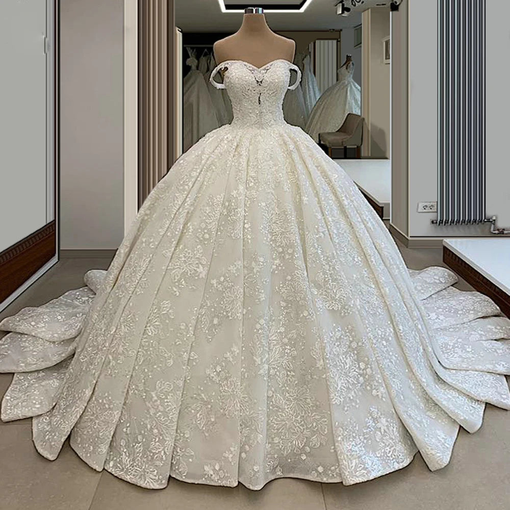 Exquisite Off-shoulder Lace Bridal Gown With Train on Luulla
