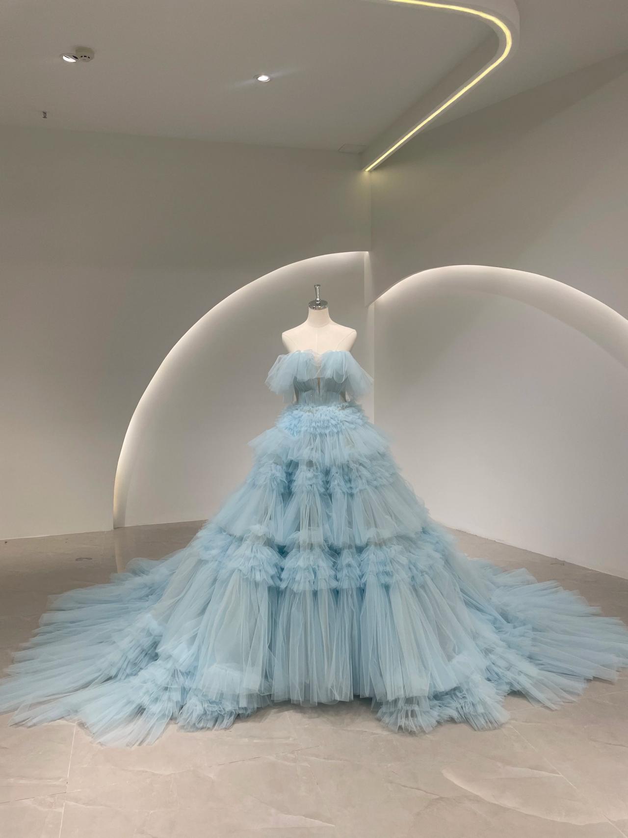 powder blue off the shoulder dress Elegant Off Shoulder Steel Blue Tie-Up Ruffle Maxi Dress – EDITE MODE