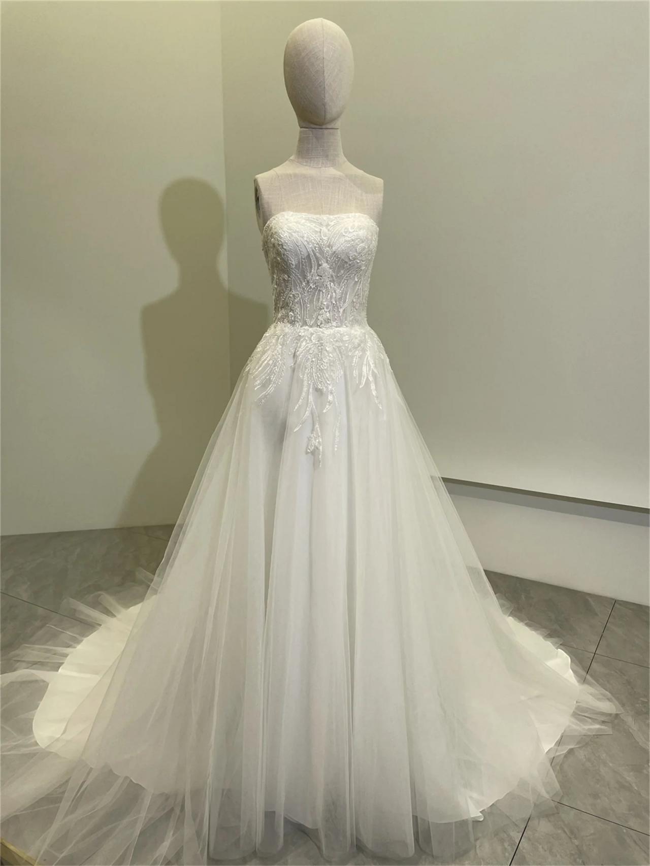 loose fitting short dresses Davinci Bridal 50653 fit and flare wedding dress lace ruffle strapless mermaid 14 / Ivory