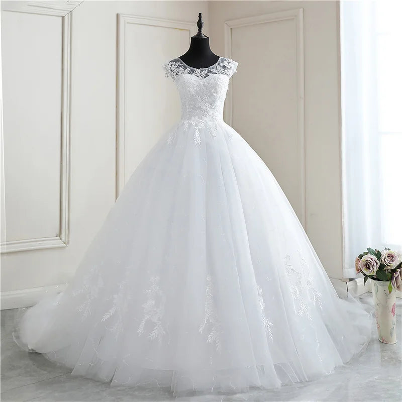 Lace Cap Sleeve Ball Gown Wedding Dress on Luulla