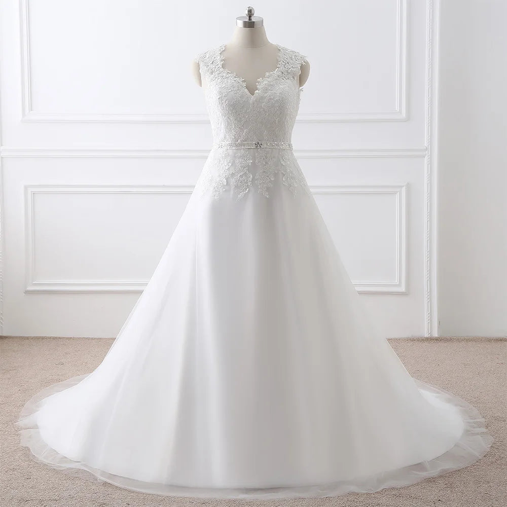 Lace Sleeveless Bridal Gown With Beaded Waist