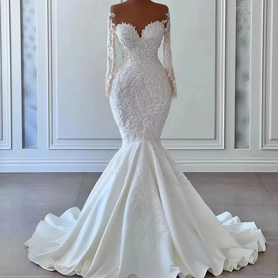 Lace Off-shoulder Long Sleeve Mermaid Wedding Dress on Luulla