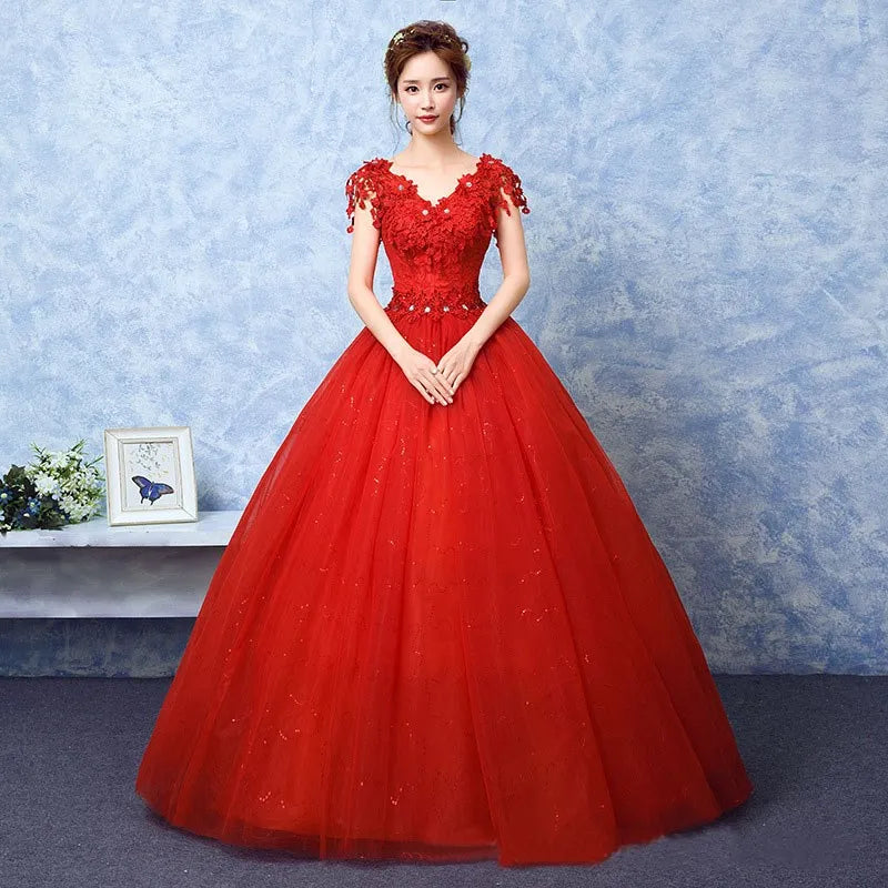 2024 Wedding Dress The Red V-Neck Ball Gown Vintage Wedding Dresses Lace Embroidery Vestido de Noiva Customized