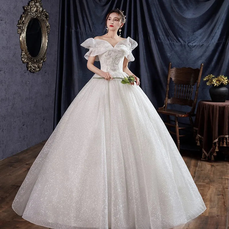 Vintage Off-shoulder Lace Bridal Gown Sparkles, Wedding Dresses Long For Women 2025