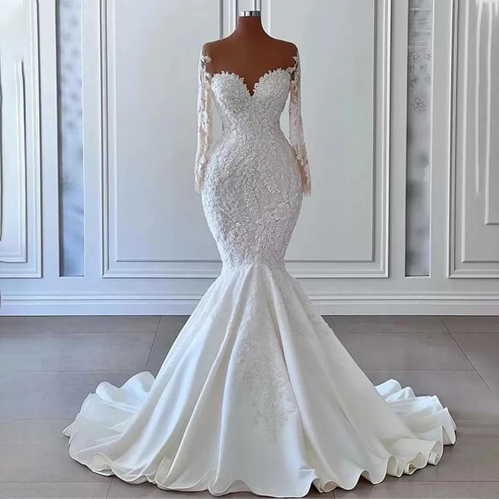 Lace Long-sleeve Mermaid Wedding Gown With Train