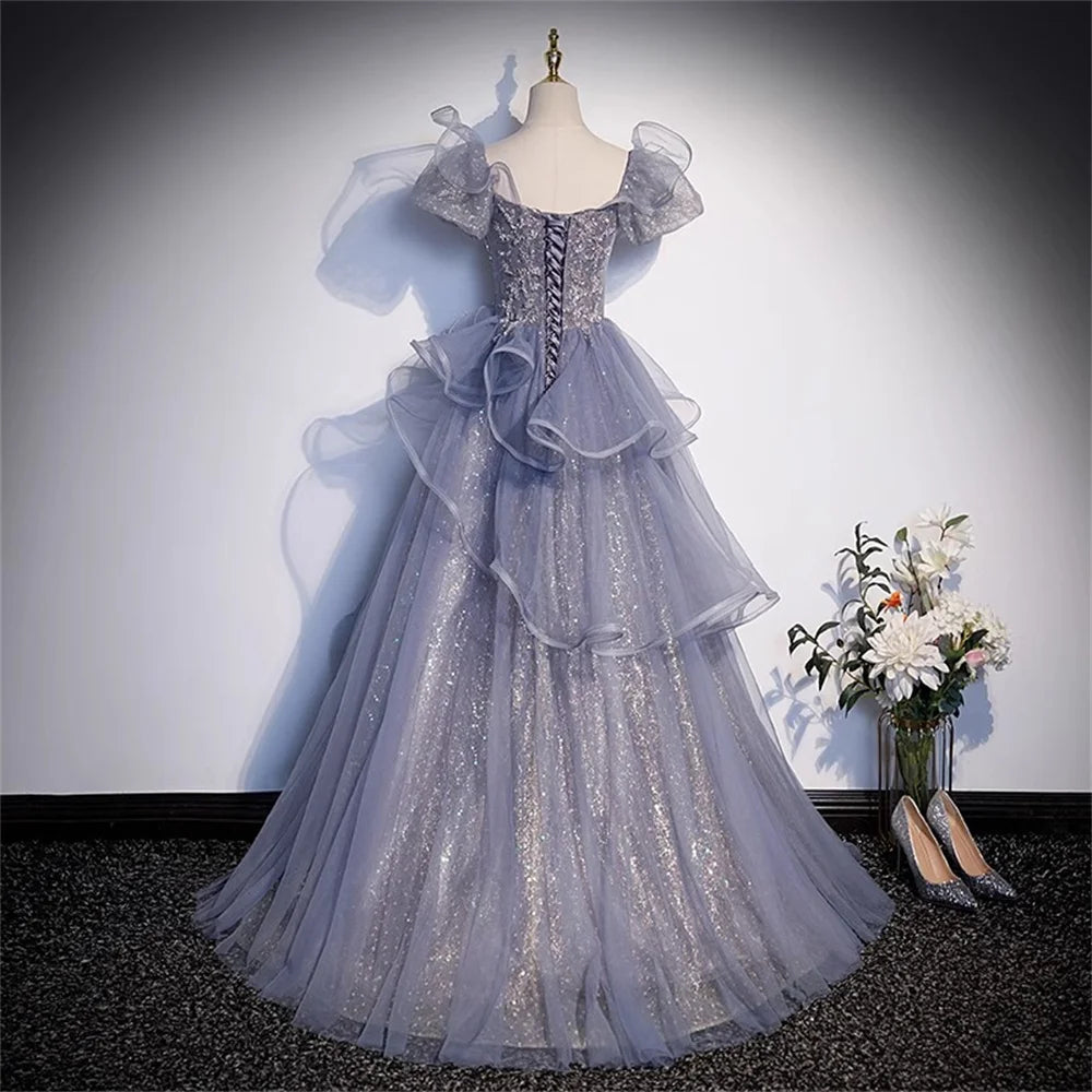 Iridescent Layered Tulle Gown With Corset Back on Luulla