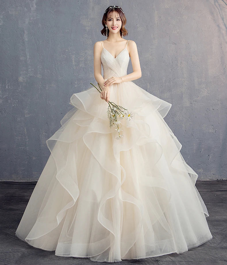 Spaghetti Strap Layered Tulle Bridal Gown Wedding Dress 2025