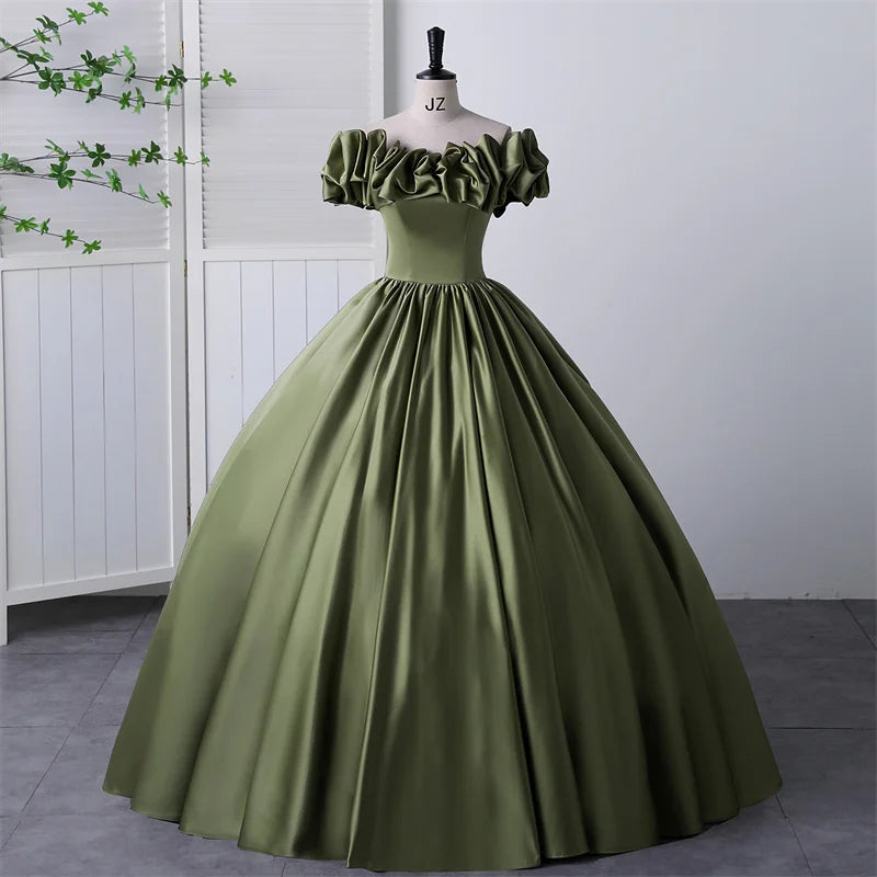 Stunning Olive Green Off-shoulder Ball Gown Prom Dress 2025