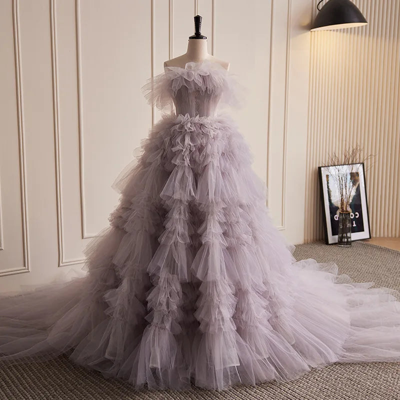 Lavender Layered Tulle Gown With Ruffle Details Prom Dress Long 2025 on  Luulla