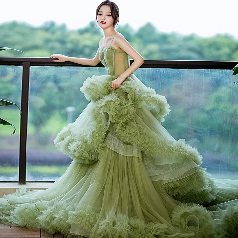 Luxurious Green Layered Tulle Strapless Evening Gown Prom Dress 2025 on  Luulla