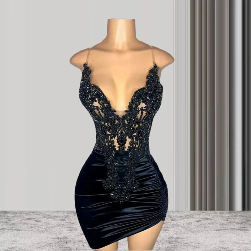 Black Lace Bodycon Dress with Sheer Details