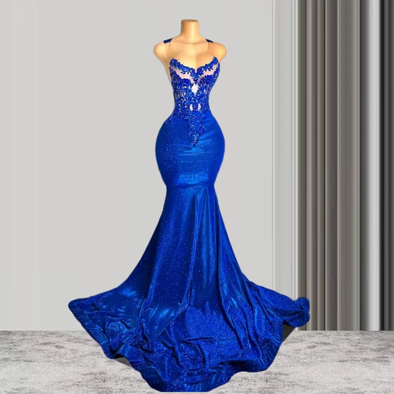 Royal Blue Embellished Mermaid Gown With Train on Luulla