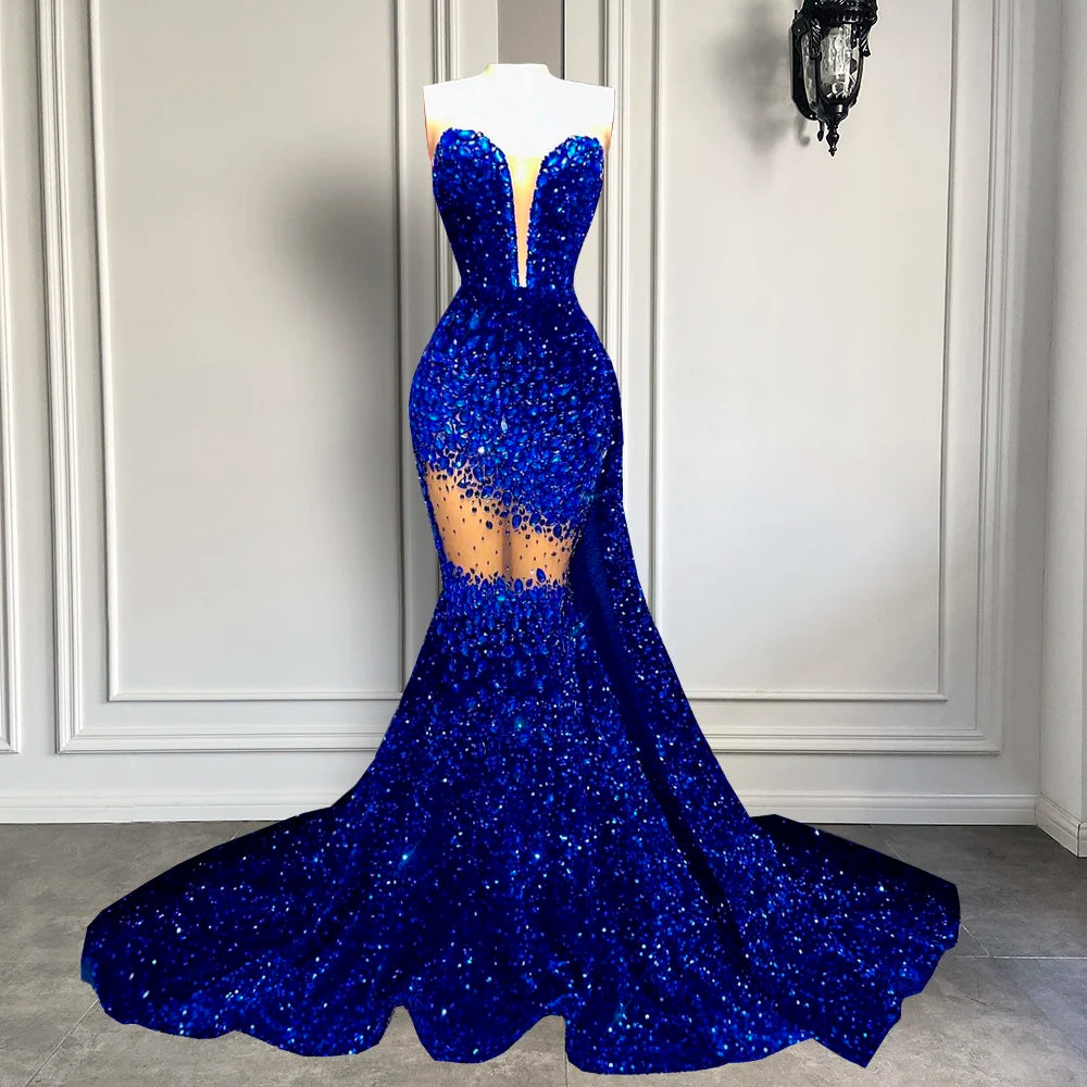 best blue cheese dressing recipe for wings Spaghetti Straps Royal Blue Sequins Mermaid Long Prom Dress – Movousdress main image 1