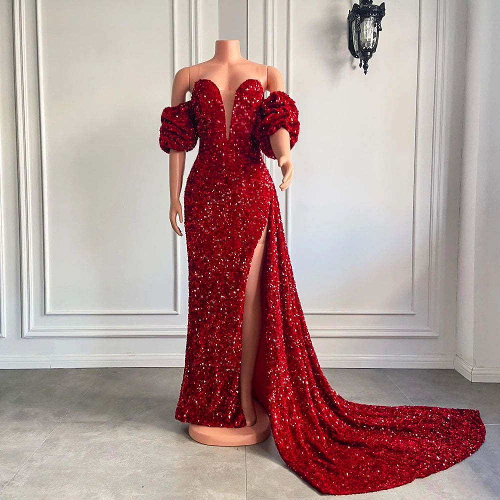 red sequin puff sleeve dress Abel & Lula Ruby Red Sequin Puff Sleeve Dress 5529 16 / Ruby Red