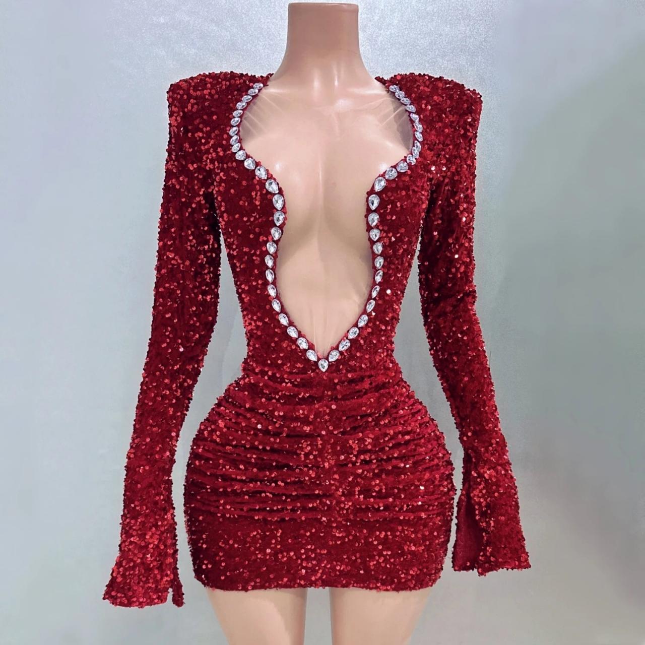 red sequin plunge dress ASOS DESIGN sequin plunge mini dress in cherry