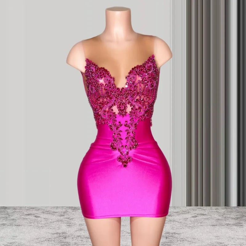 Sequin Lace Bodycon Dress With Deep V-