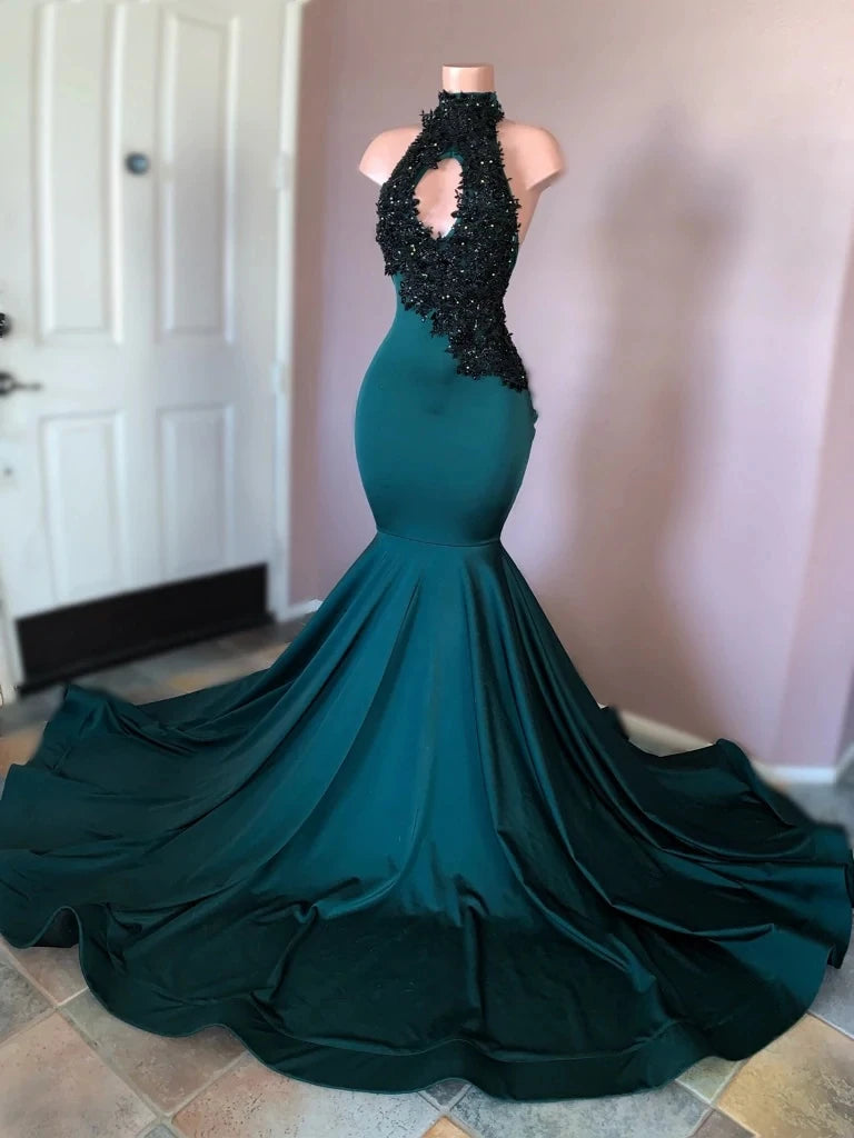 chinese dress ladies Forest Green Lace Long Dress With V Neck And Lace Up Open Back main image 0