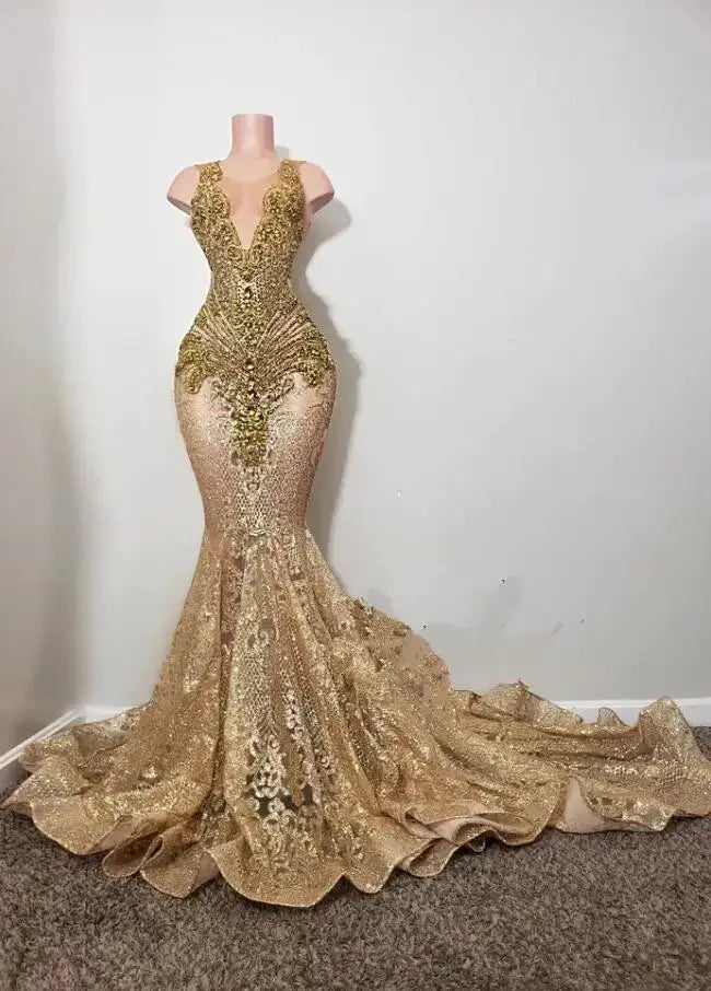 knee length dresses for ladies Trumpet/Mermaid Off The Shoulder Gold Sequins Sweep/Brush Train Prom D