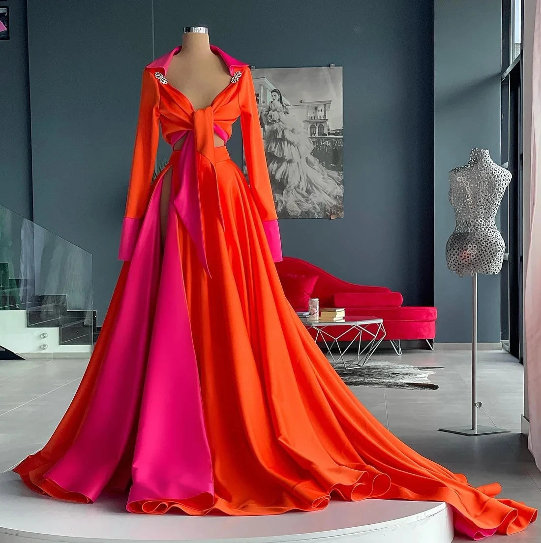orange and pink dress combination Pink and Orange Color Block Dress Outfit Ideas