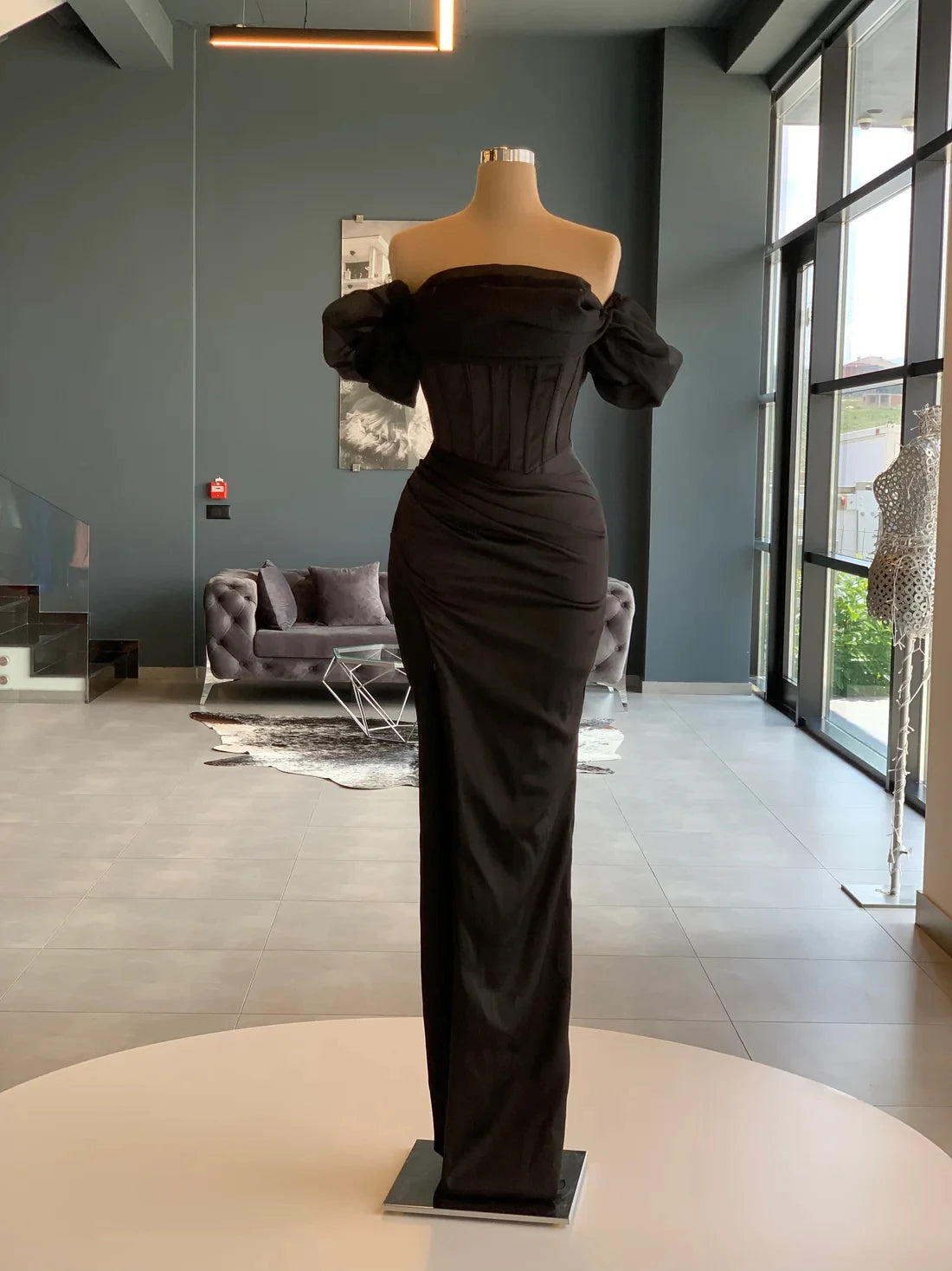 Off-shoulder Black Corset Dress With Sleeves on Luulla