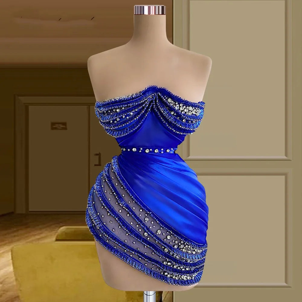 royal blue strapless mini dress Glamorous Collection Bright Blue Strapless Puff Skirt Mini Dress main image 0