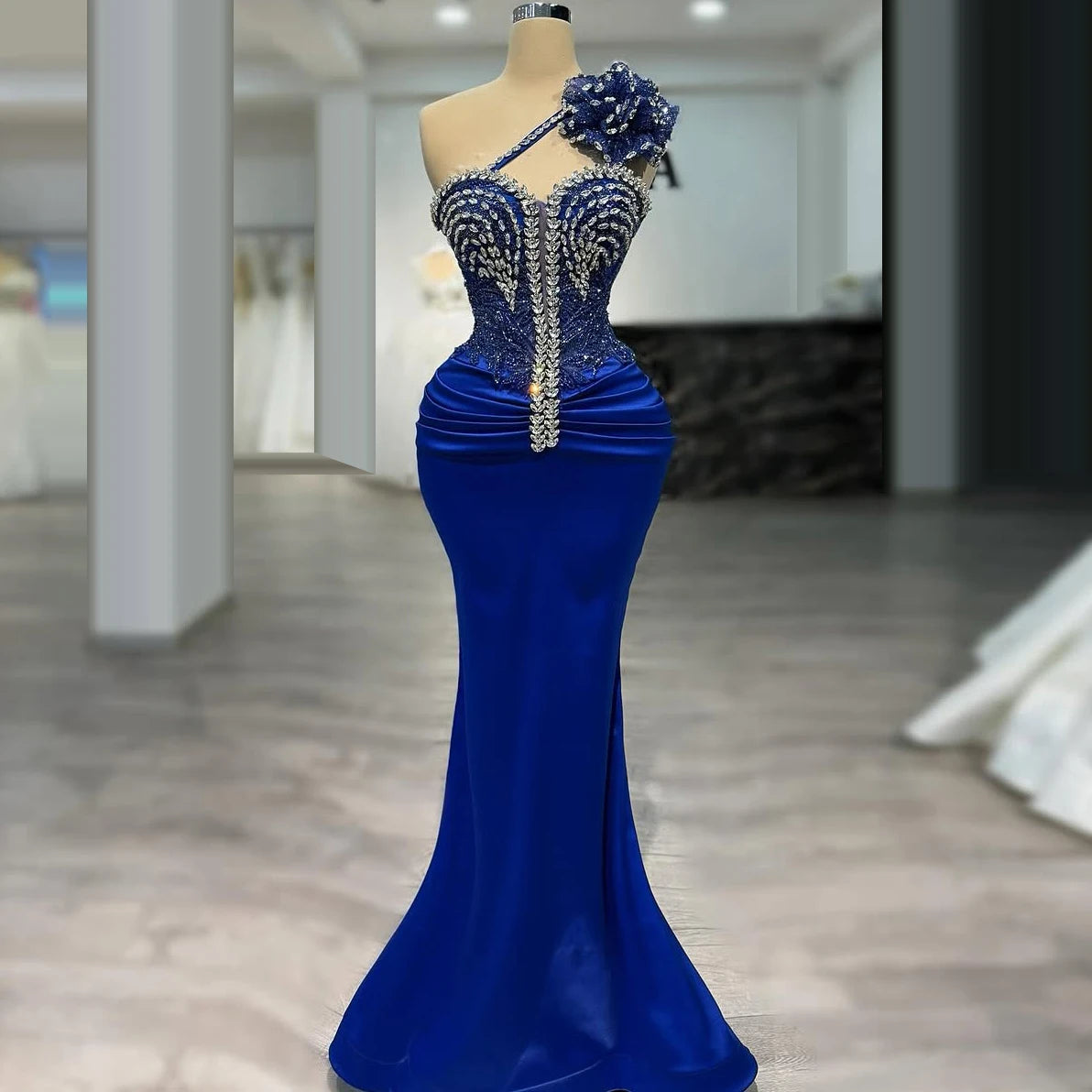 strapless open back dress Wedtrend Women Sparkly Royal Blue One Shoulder Long Prom Dress with Slit  Cut Out Mermaid Formal Party Dress – WEDTREND main image 1