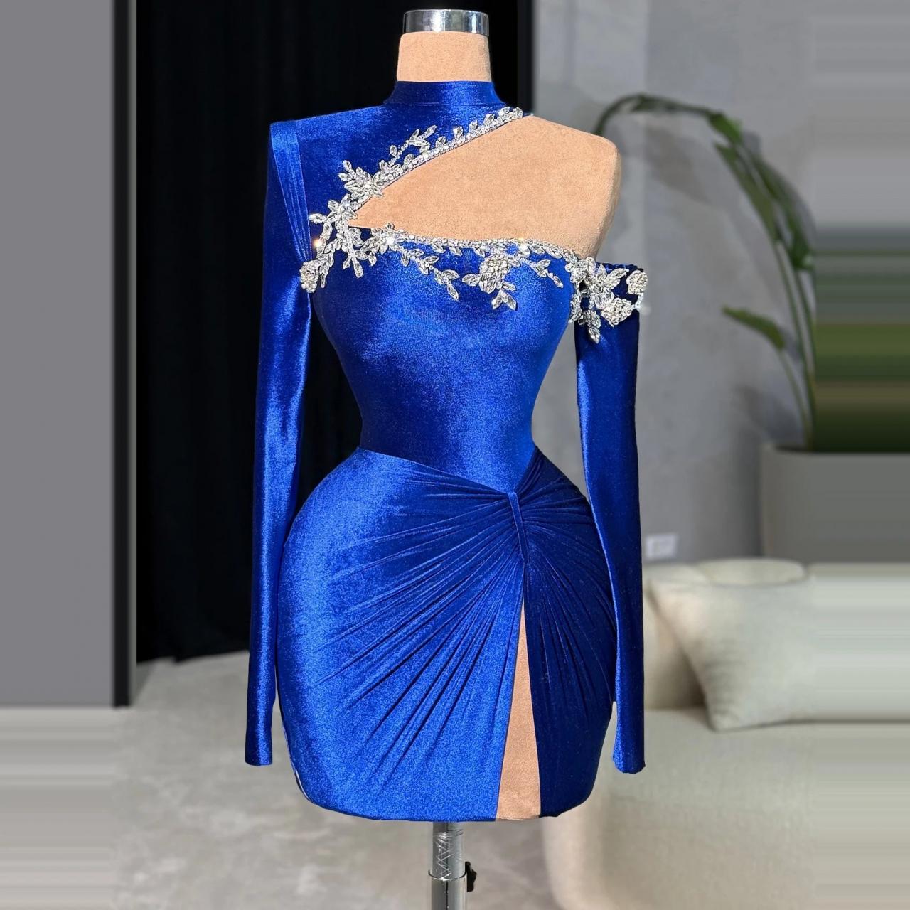 white christmas dresses Zapaka Women Off The Shoulder Royal Blue Velvet Holiday Party Dress with Slit, Royal Blue / 2XL
