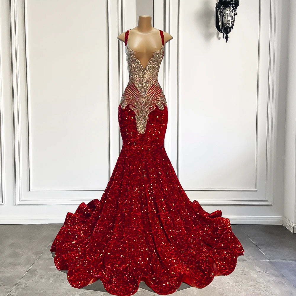 Stunning Red Sequin Lace Mermaid Formal Gown on Luulla