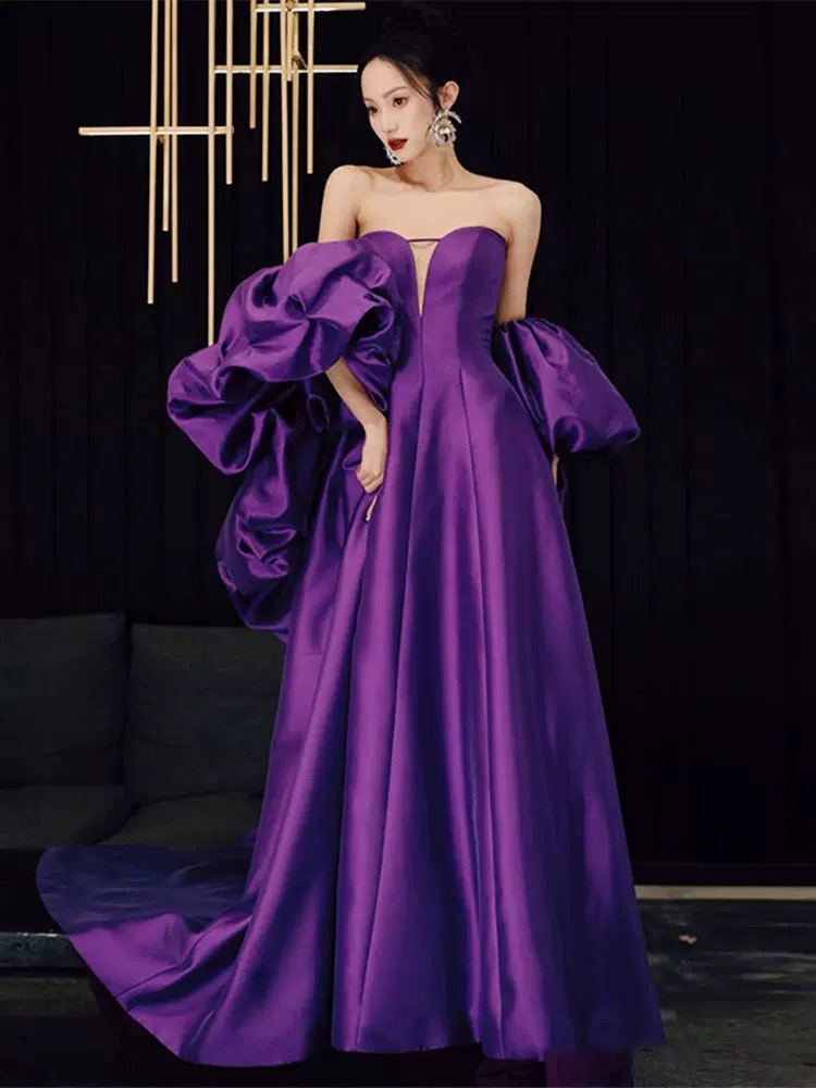 Luxury Purple Mermaid Dress With Puff Sleeves Luxury Purple Mermaid Dress With Puff Sleeves