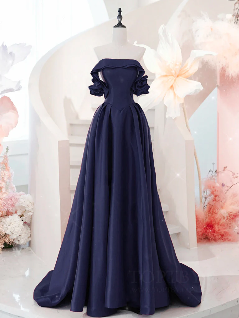 dark coloured prom dresses Dark Navy Lace Sequined Trumpet Court Train Prom Dress