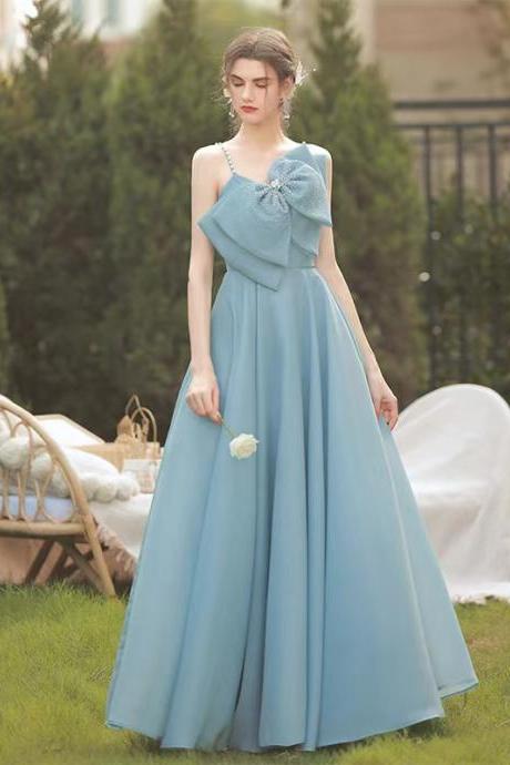 Satin blue prom dress, halter bridesmaid dress, Sweet 16 party dress,handmade,JB0004