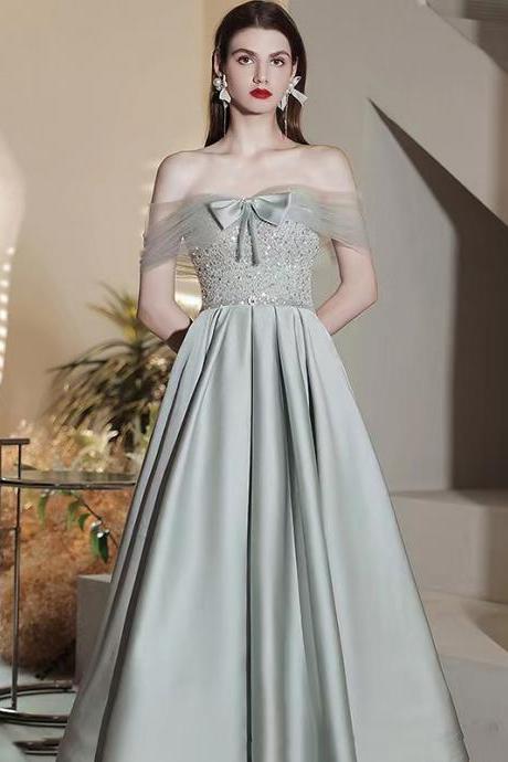 Grey Noble Evening Dress, Nail Bead, Super Fairy Party Dress, Luxury, Bow Sweet Bridal Dress,handmade