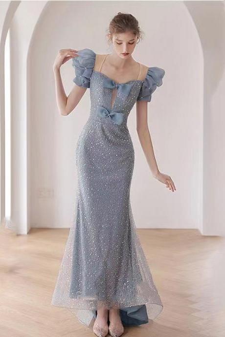 Blue bodycon dress, beaded mermaid dress, super fairy, luxury, shining wedding dress ,handmade