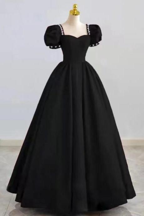 Black Evening Dress, Elegant Long Ball Gown Dress, Square Party Dress With Diamond,handmade
