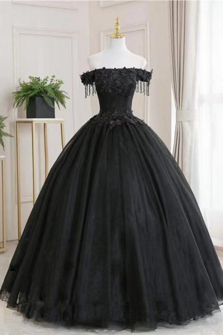 Black Pompous Dress, Strapless Wedding Dress,handmade