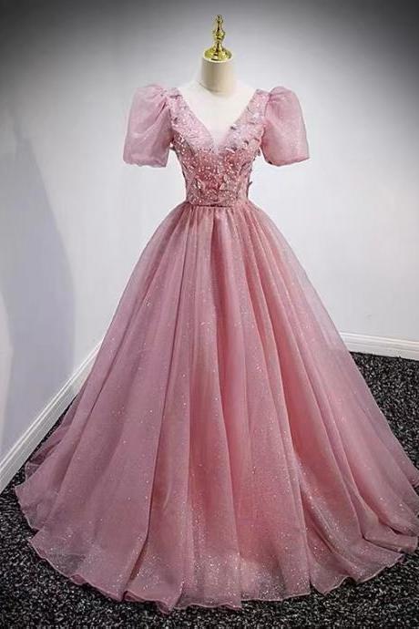 Pink Evening Dress, Temperament ,luxury Party Dress, Sweet Ball Gown Dress ,handmade