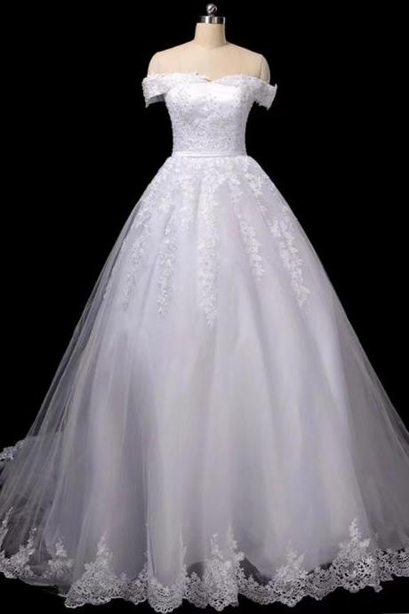 White Bridal Dress, Off Shoulder Wedding Dress ,handmade