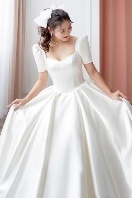 Satin Simple Wedding Dress, Little White Prom Dress,handmade