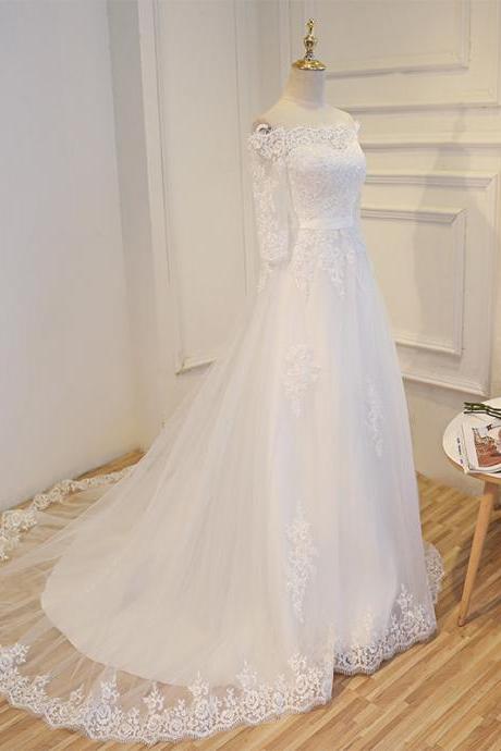 Off Shoulder Bridal Dress,mid Sleeve Wedding Dress,handmade