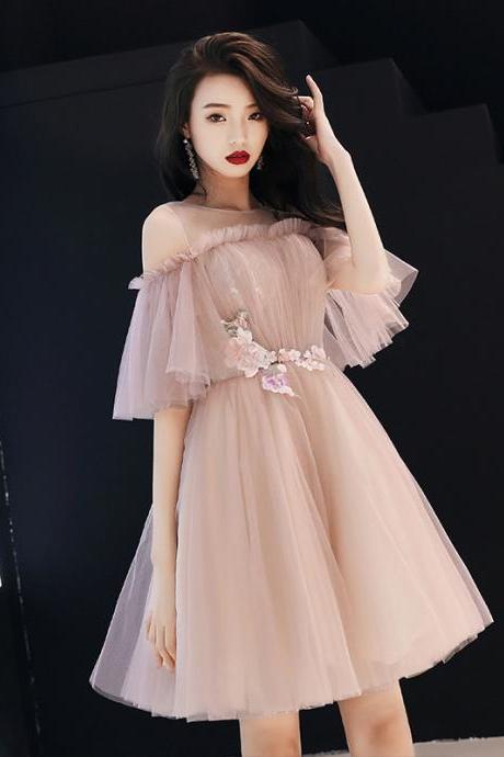 Pink Bridesmaid Dress, Fairy Dreamy Homecoming Dress, Off-the-shoulder Graduation Dress,handmade