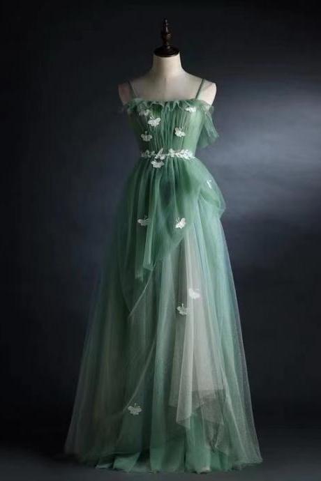 Fresh Prom Dress, Little Wedding Dress, Green Bridesmaid Dress, Spaghetti Strap Party Dress,handmade