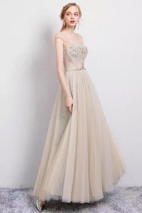 Champagne Bridesmaid Dress, Fairy Off Shoulder Prom Dress,handmade