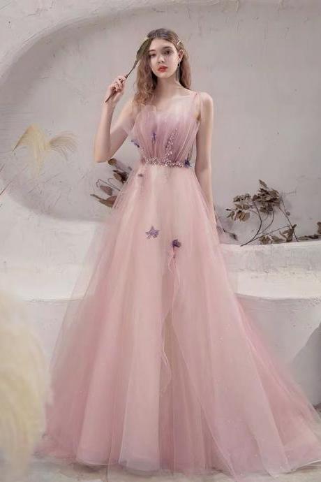 Fairy Prom Dress, Dream Bridesmaid Dress, Pink Spaghetti Strap Party Dress,handmade
