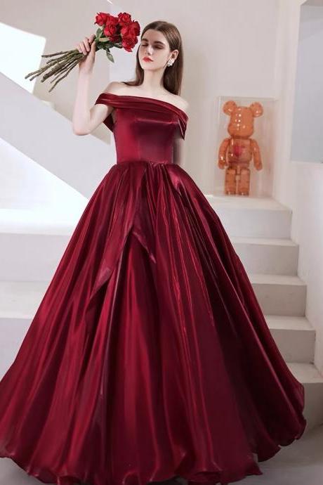Off-shoulder Wedding Dress, Burgundy Prom Dress,formal Ball Gown,handmade