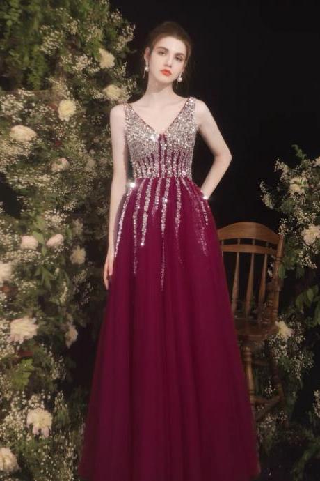 Light Luxury Prom Dress, V-neck Evening Dress, Lady Heavy Beaded Evening Dress,handmade